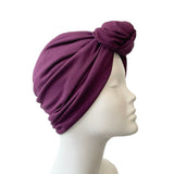 Aubergine Lined Cotton Turban Hat 