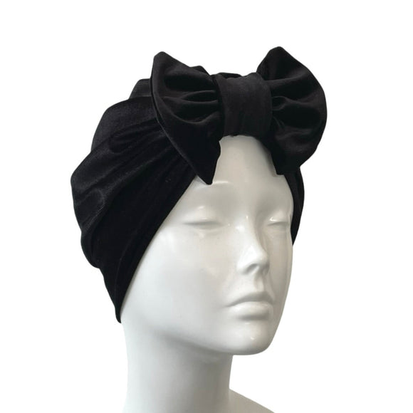 Black Luxury Velvet Retro Bow Turban