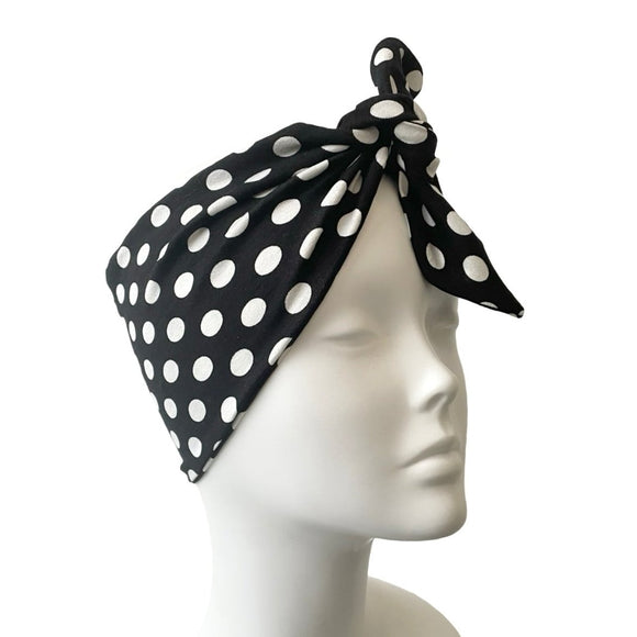 Black and White Polka Dot Headscarf 