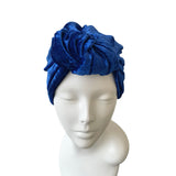 Royal Blue Crushed Velvet Knot Turban Hat