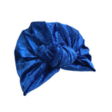 Royal Blue Crushed Velvet Knot Turban Hat