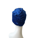 Royal Blue Crushed Velvet Knot Turban Hat