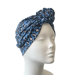 Blue Chain Knot Cheetah Print Turban