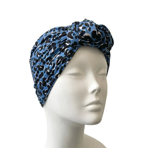 Blue Women's Cheetah Print Jersey Turban