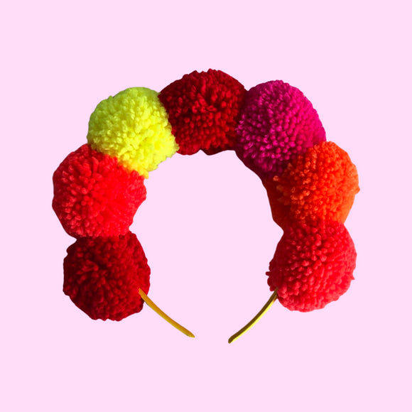 Bright Neon Pom Pom Festival Headband Crown