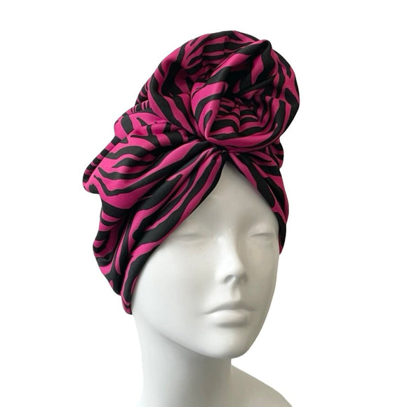 Bright Pink Rosette Pre Tied Turban