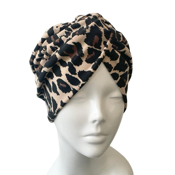 Brown Leopard Print Twisted Turban Hat