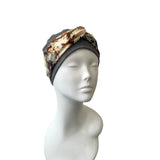 Charcoal Seamless Bamboo Jersey Turban Beanie Hat with Detachable Headband