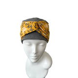 Charcoal Turban Beanie Hat with Mustard Headband 