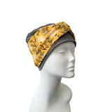 Charcoal Turban Beanie Hat with Mustard Headband 