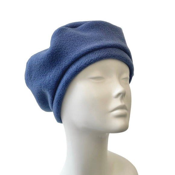 Chunky Denim Blue Fleece Beret for Women