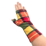 Cosy green and yellow tartan fingerless gloves