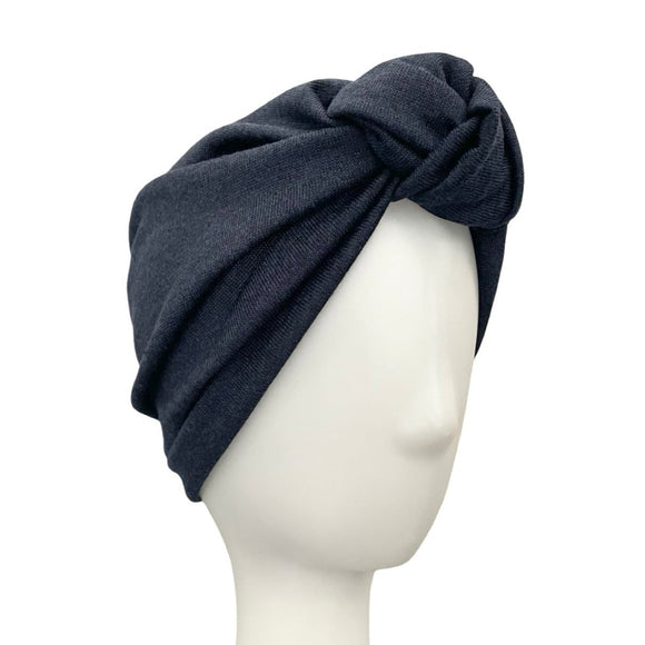 Dark Blue Knit Fabric Turban Hat