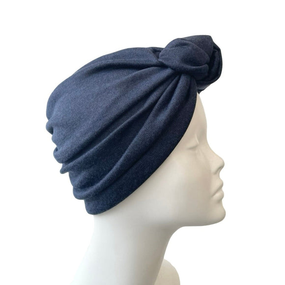 Dark Blue Knit Fabric Turban Hat