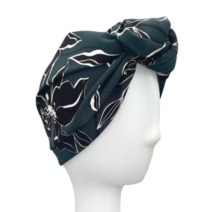 Dark Green Floral Turban Style Hat 