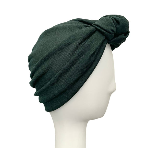 Dark Green Ready Made Knit Turban 