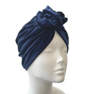 Navy Blue Velvet Rosette Knot Turban Hat