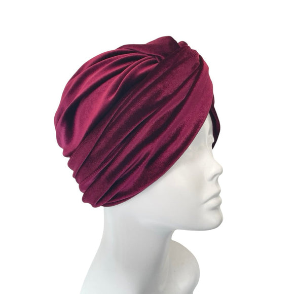 Dark Red Luxury Velvet Retro Twisted Turban 