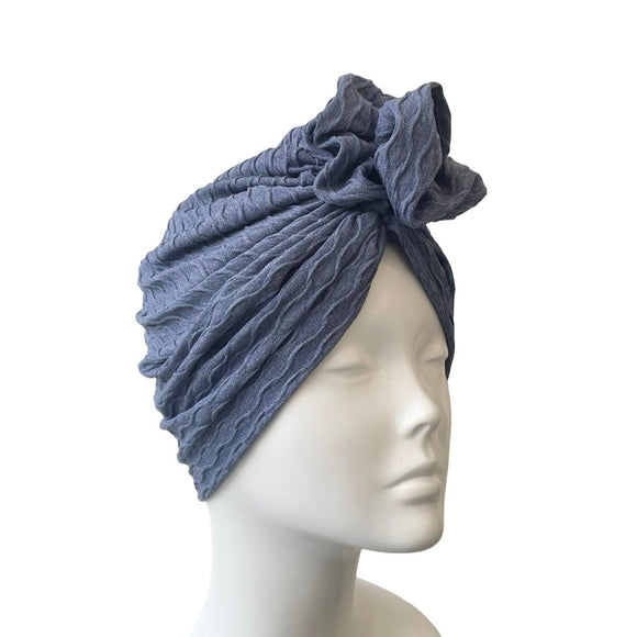 Denim Blue Elastic Pre Tied Rosette Turban