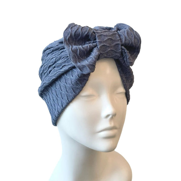 Denim Blue Soft Bow Turban Head Wrap