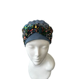 Dusky Blue Bamboo Seamless Jersey Turban Beanie Hat with Detachable Headband