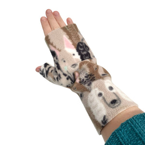 Fingerless dog print fleece gloves 