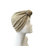 Golden Metallic Knit Jersey Front Knot Turban Hat