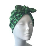 Green and Black Animal Print Bow Turban Hat