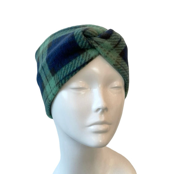 Green and Navy Plaid Fleece Headband