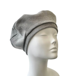 Grey Stretchy Rib Knit Beret for Women