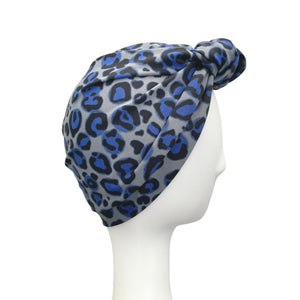 Grey and Blue Cheetah Print Swim Turban