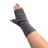 Grey women's fingerless fleece gloves