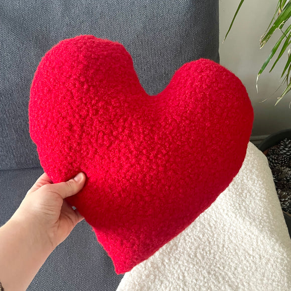 Handmade Red Boucle Teddy Heart Cushion