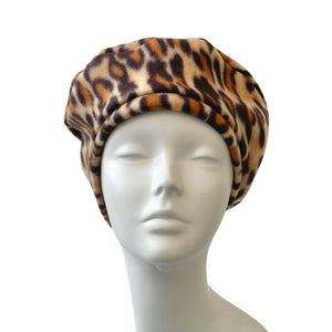 Leopard Print Soft Cozy Fleece Beret Hat