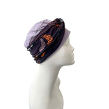 Lilac Turban Beanie Hat with Patterned Headband 