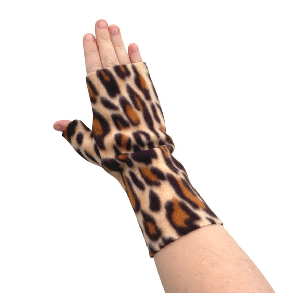 Long fingerless leopard print gloves