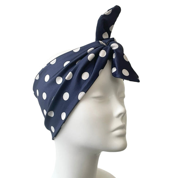 Navy Blue Polka Dot Hair Wrap Scarf