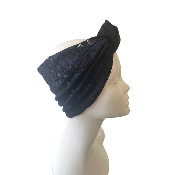 Navy Blue Wide Lace Headband for Women