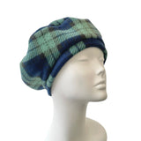 Navy and Green Tartan Retro Beret Hat