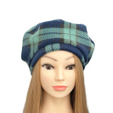 Navy and Green Tartan Retro Beret Hat