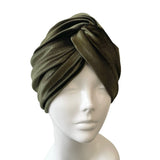 Olive Green Cosy Velvet Turban Hat