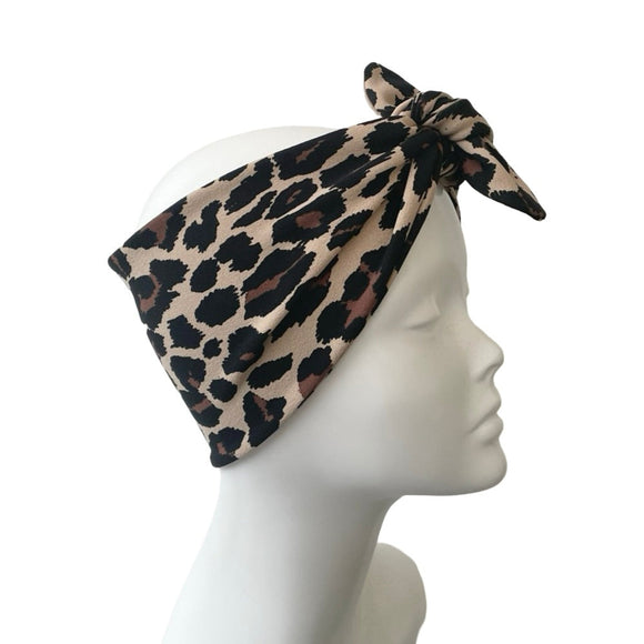 Wide Pin Up Leopard Print Tie Up Headband