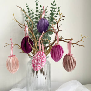 Pink Velvet Hanging Easter Eggs