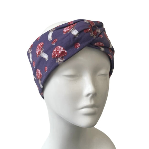 Purple Mushroom Print Twisted Head Wrap