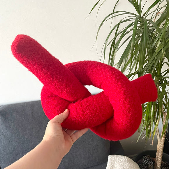 Red Boucle Love Knot Pillow Cushion