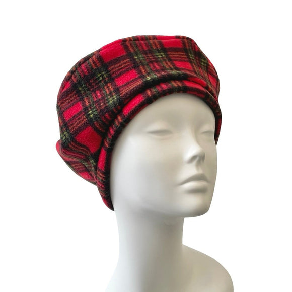 Red Tartan Retro Beret Hat for Women