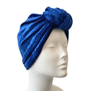 Royal Blue Crushed Velvet Knot Turban Hat