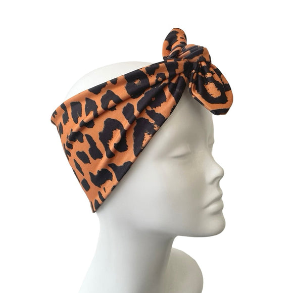 Rust Leopard Self Tie Headband