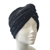 Silver Studded Black Velvet Twisted Turban Hat