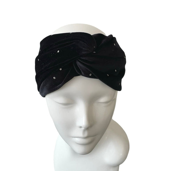 Small Black Studded Velvet Twist Headband